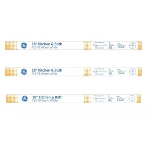 NEW GE 18" Kitchen & Bath 15W Warm White F15 T8 Light Bulb F15T8/KB 21326 3 Pack